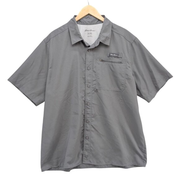Eddie Bauer Vented Fishing Shirt Mens Dark Grey Ripstop Short Sleeve Size XL - Picture 1 of 8